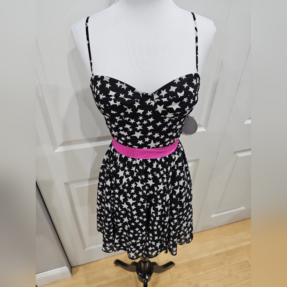 Pearl Georgina Chapman Black White Star flowy Mini Dress 2 NWT - Picture 10 of 14